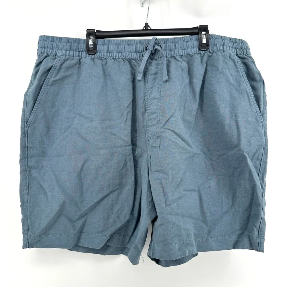 Lucky Brand Shorts Men XXL Blue Solid Relaxed Fit Modern Linen Blend New